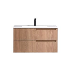 KubeBath Fiore KSW36R-OAKWOOD Wall Mount Bathroom Vanity