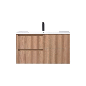KubeBath Fiore KSW36L-OAKWOOD Wall Mount Bathroom Vanity