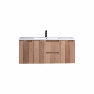 KubeBath KSW48S-OAKWOOD Modern Wall Mount Single Vanity