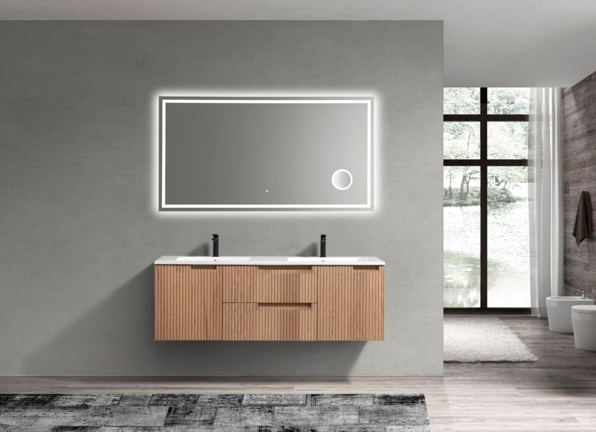 KubeBath Fiore KSW60D-OAKWOOD Wall Mount Double Vanity - Image 2