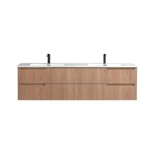 KubeBath KSW72-OAKWOOD Modern Wall Mount Double Vanity