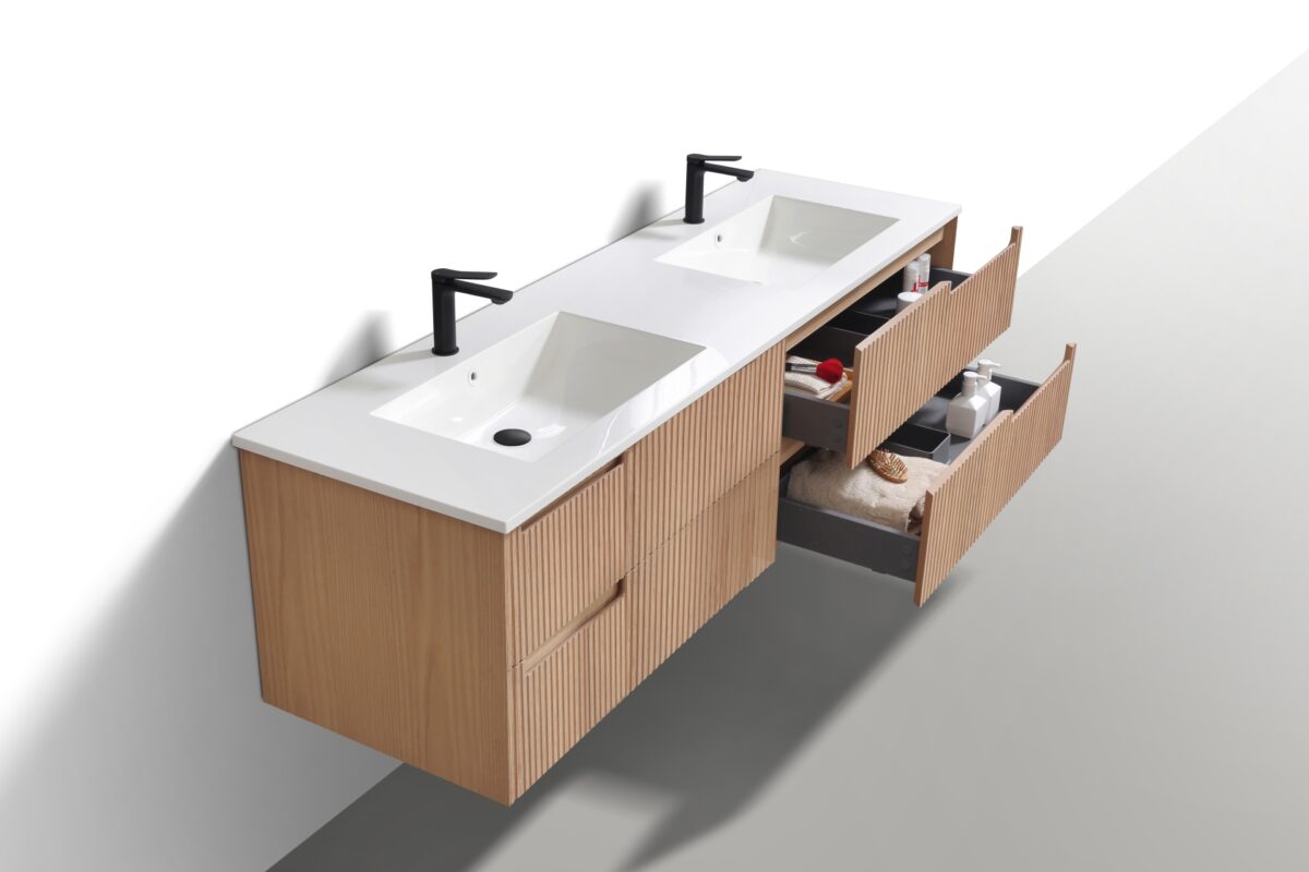 KubeBath KSW72-OAKWOOD Modern Wall Mount Double Vanity - Image 3