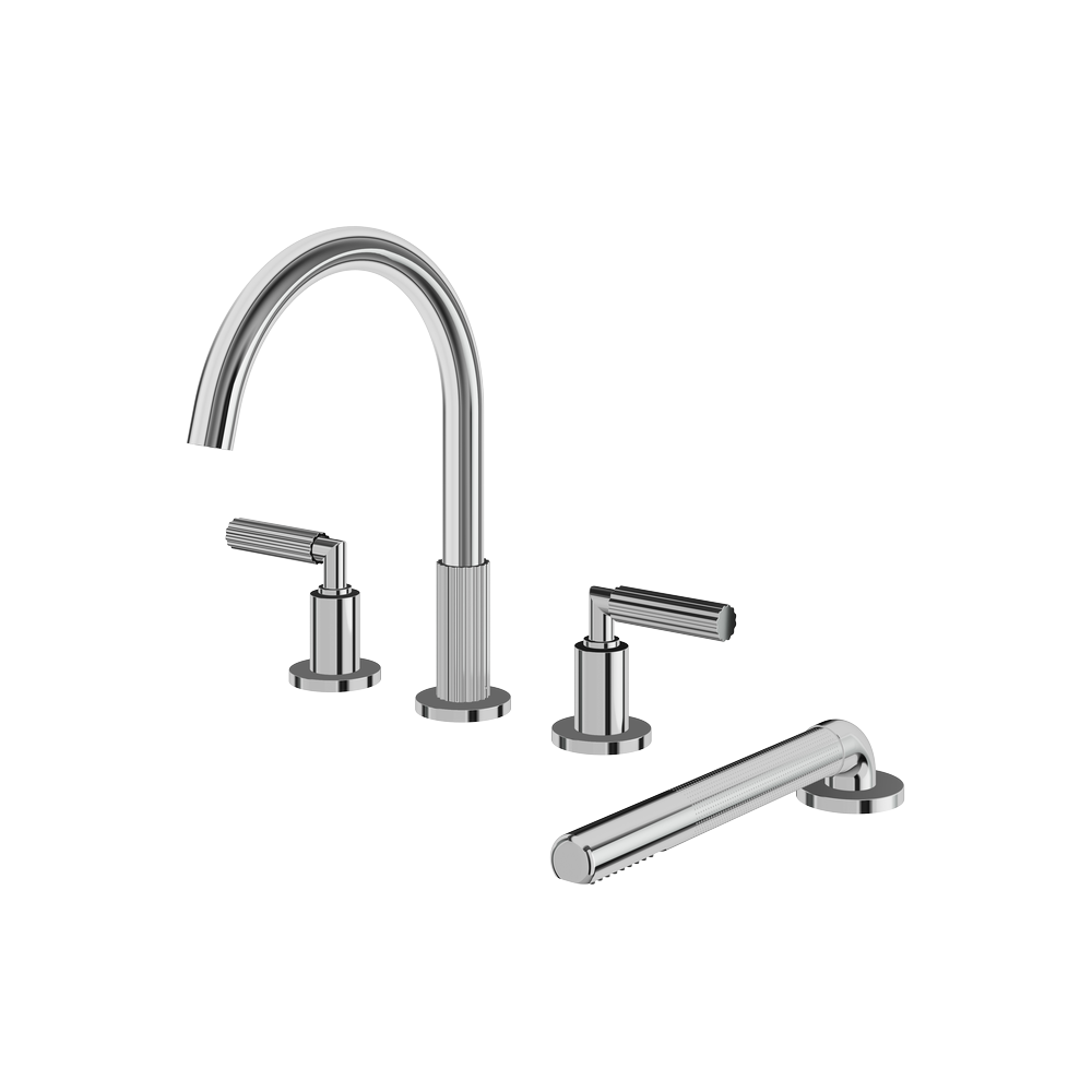 ABFB49018PC-1 Aquabrass 49018 Montebello 4-piece Deckmount Tub Filler with Handshower and 2 Mixers - Image 1
