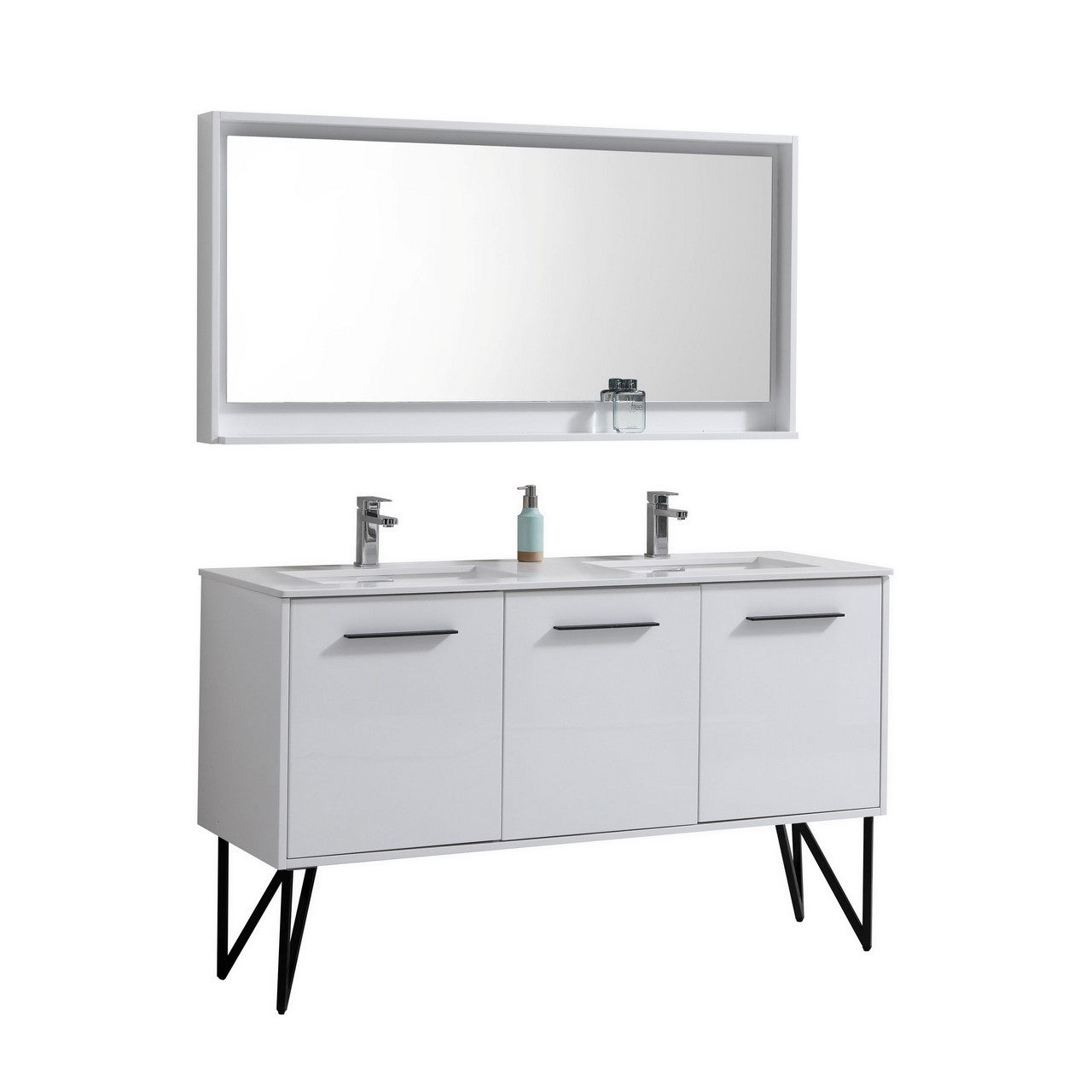 KB60DGW-1 KubeBath Bosco KB60DGW Double Sink Modern Bathroom Vanity - Image 1
