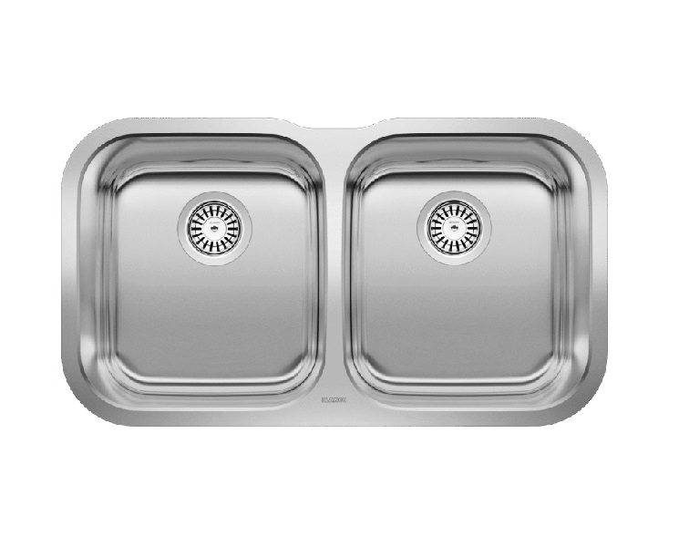 bl Blanco 400008 ESSENTIAL U 2 Stainless Steel Double Bowl Undermount Kitchen Sink - Image 1