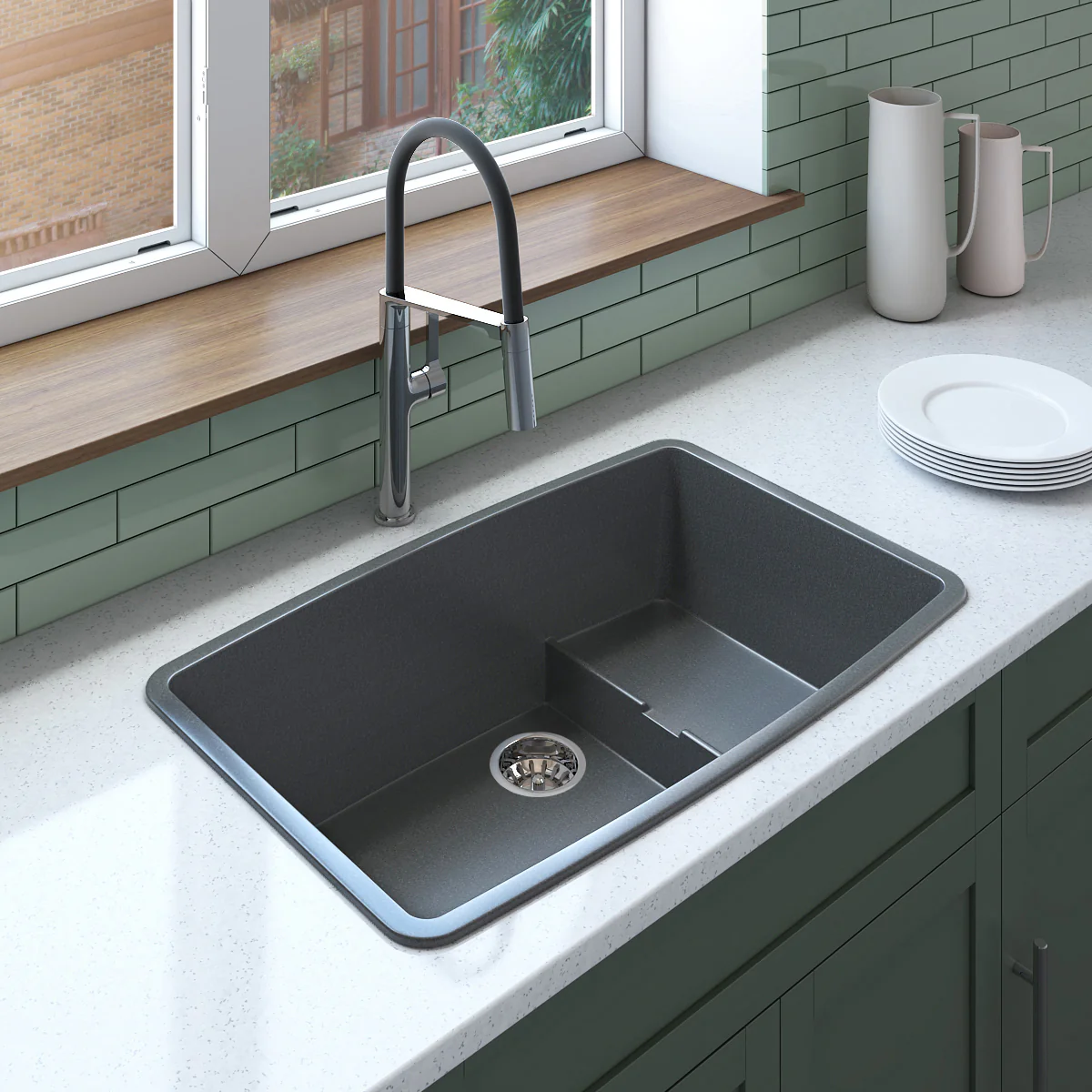 1 Bain Signature Clyde Granite Sink with Colander Grey - Image 1