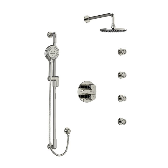 riobel-parabola-kit446pb-type-t-p-thermostatic-pressure-balance-double-coaxial-system-with-hand-shower-rail-4-body-jets-and-sho (1) Riobel Parabola KIT446PB Type T/P thermostatic/pressure balance double coaxial system - Image 1
