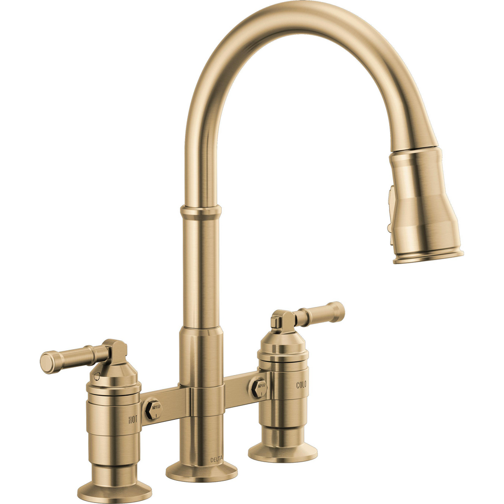 2390L-CZ-DST-B1 DELTA® 2390L-CZ-DST Broderick™ Pulldown Bridge Kitchen Faucet (Champagne Bronze) - Image 1